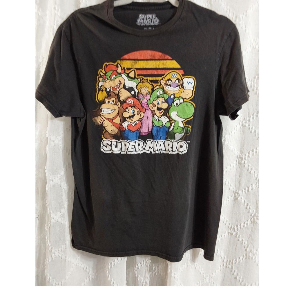 Nintendo Super Mario Bros Graphic T-Shirt Mens Medium Black Retro Gamer Tee